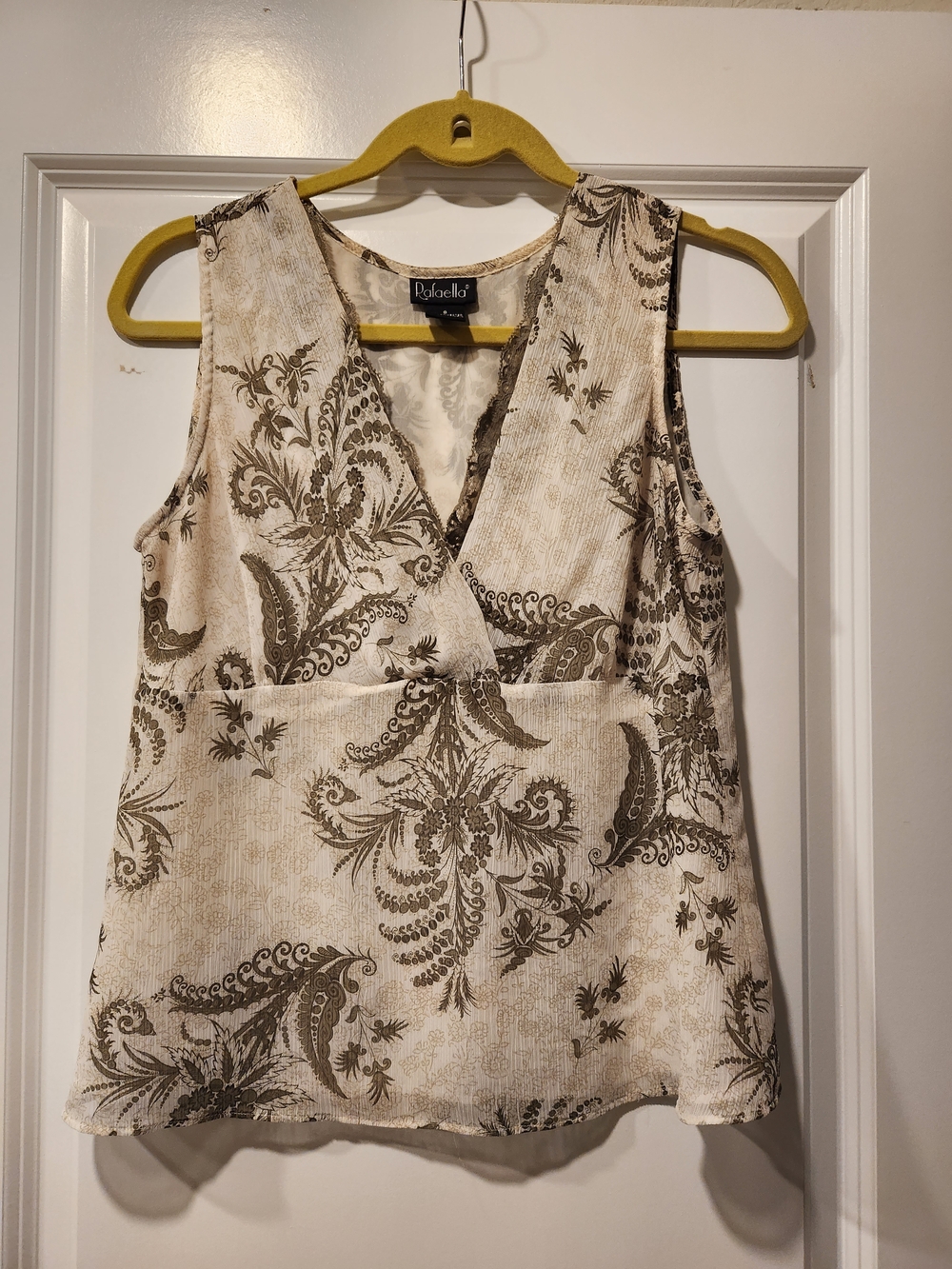 Rafaella Cream and Brown Printed V-Neck Sleeveless Camisole